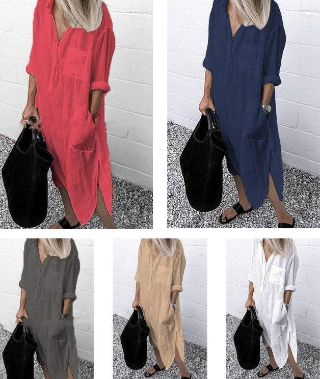 Anita™ - Elegant skjortklänning med slits och enfärgad - Image 3